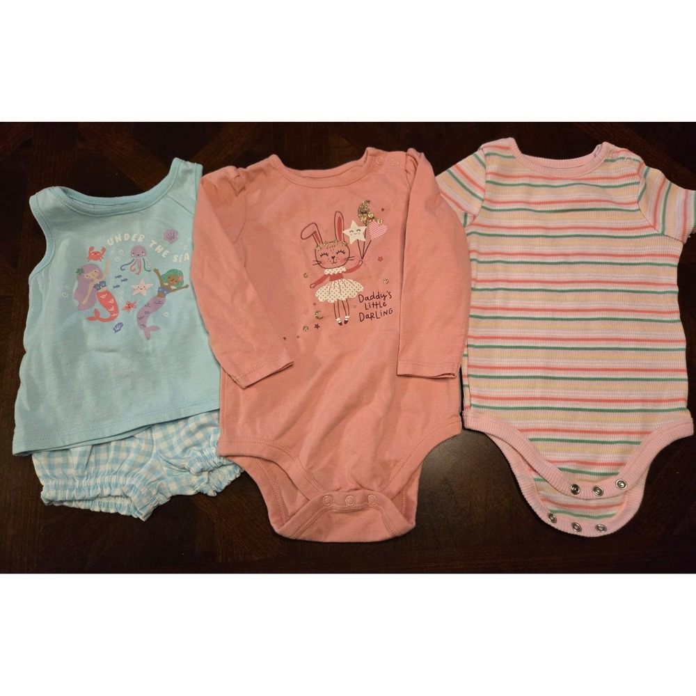 Garanimals Baby Girl 12M Bundle Mermaid‎ Bunny Gingham Striped 4 Piece Lot